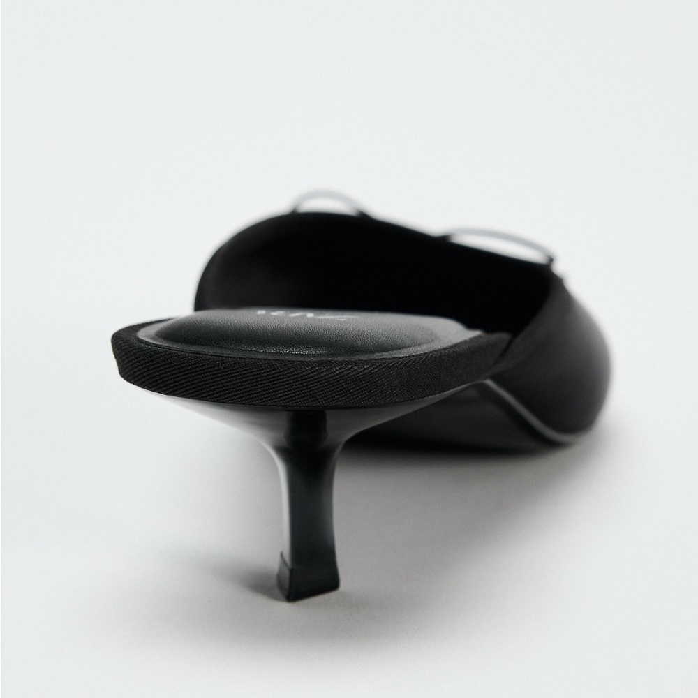Zara Black Satin Kitten Heel Mules with Bow - Picture 5 of 13